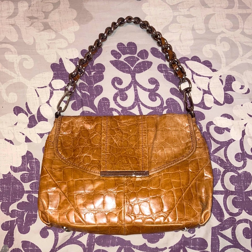 B MAKOWSKY Brown Crocodile Leather Satchel Purse⭐️SALE🎉⭐️$119